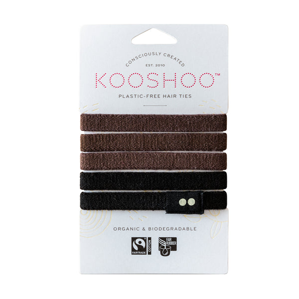 Kooshoo Plastic Free Organic Cotton Hair Ties - Black Brown