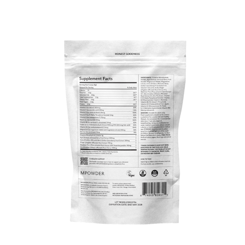 MPOWDER Extra-Miler nutrition facts and ingredient panel