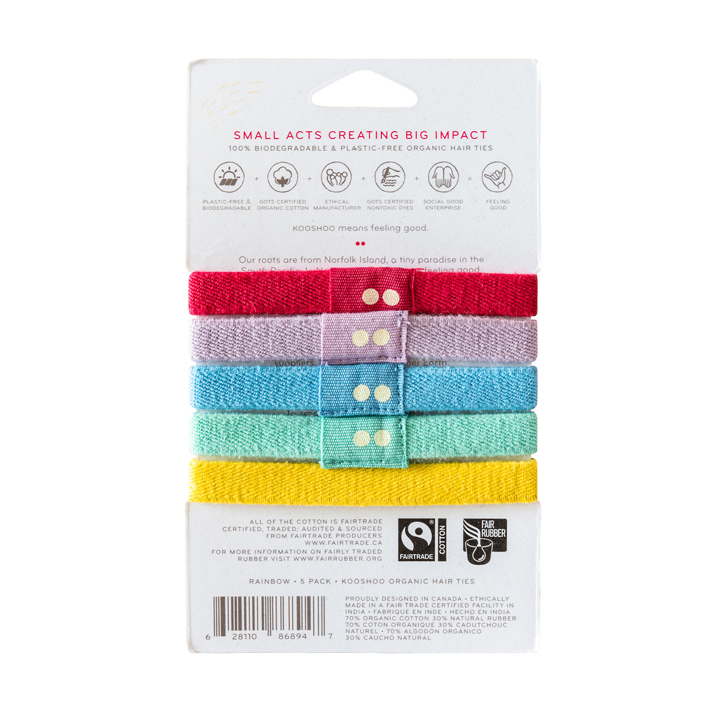 Kooshoo Plastic Free Organic Cotton Hair Ties - Rainbow